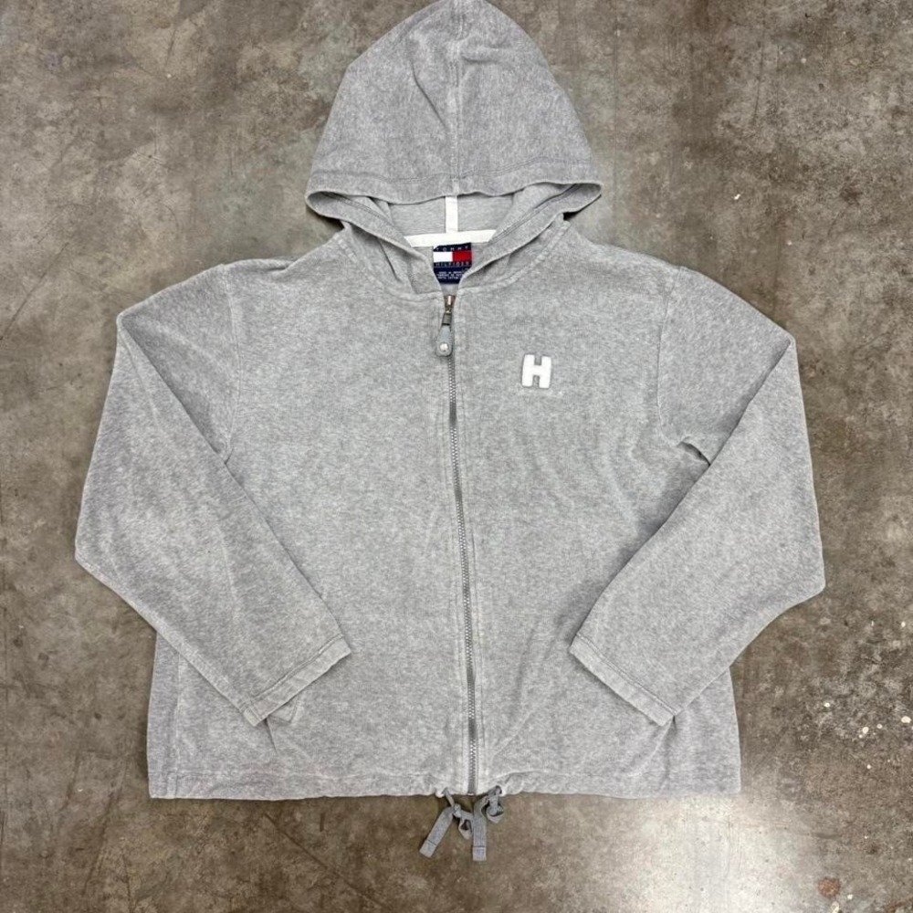 Y2K Women's Gray Tommy Hilfiger Full Zip Hoodie Size‎ L